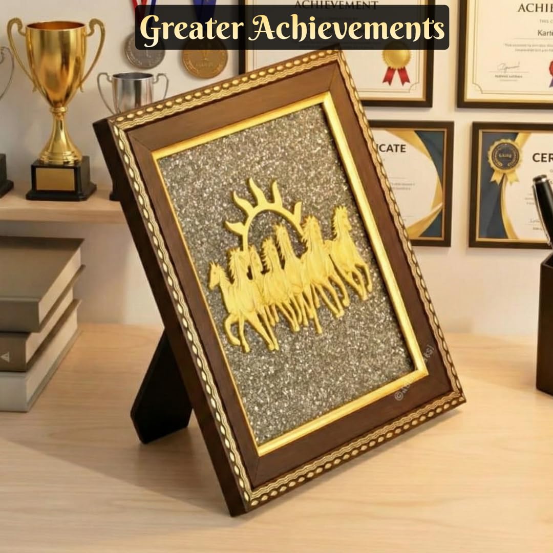 7 Horses on Raw Pyrite Frame - Seven Horses Vastu Painting for Wall Vastu