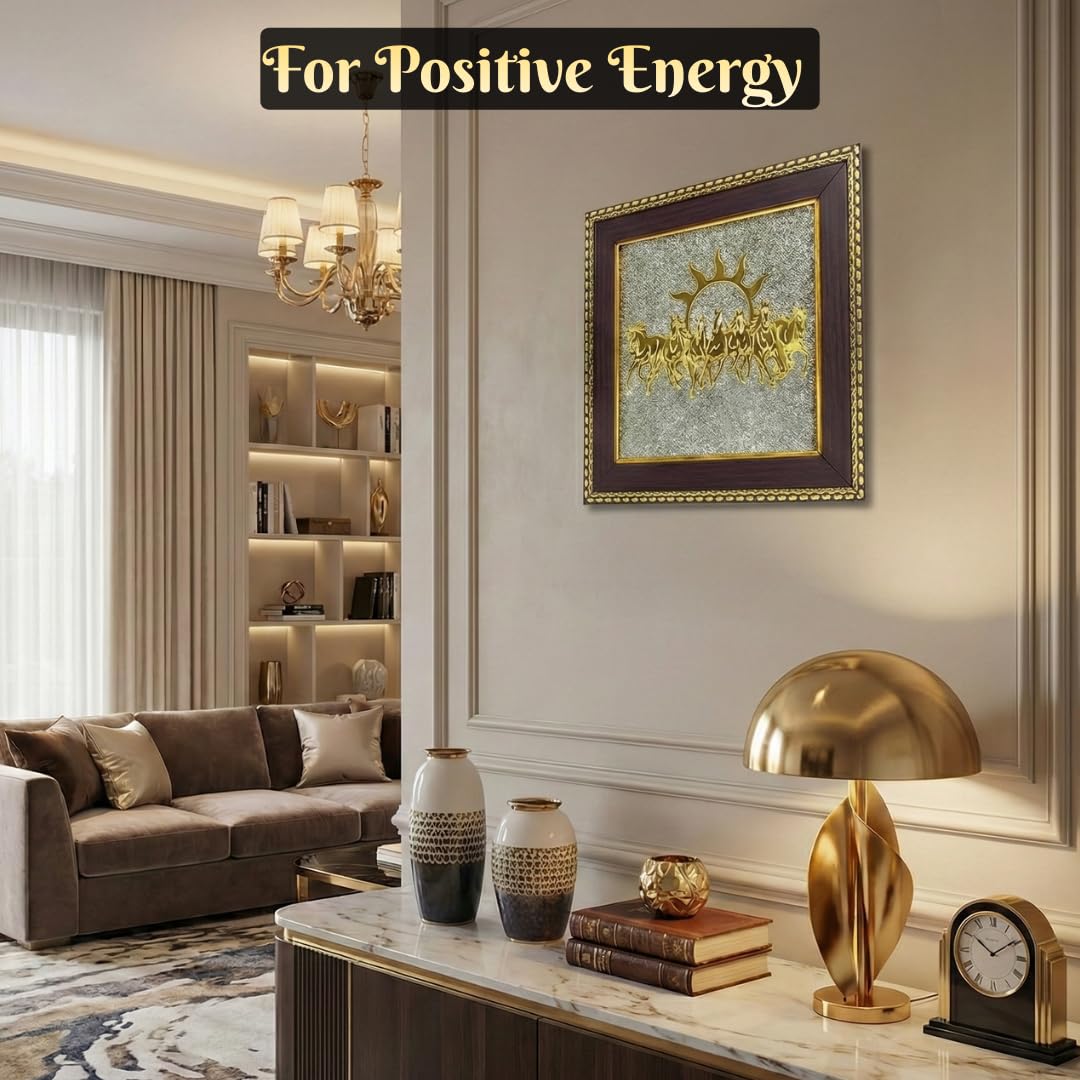 7 Horses on Raw Pyrite Frame - Seven Horses Vastu Painting for Wall Vastu