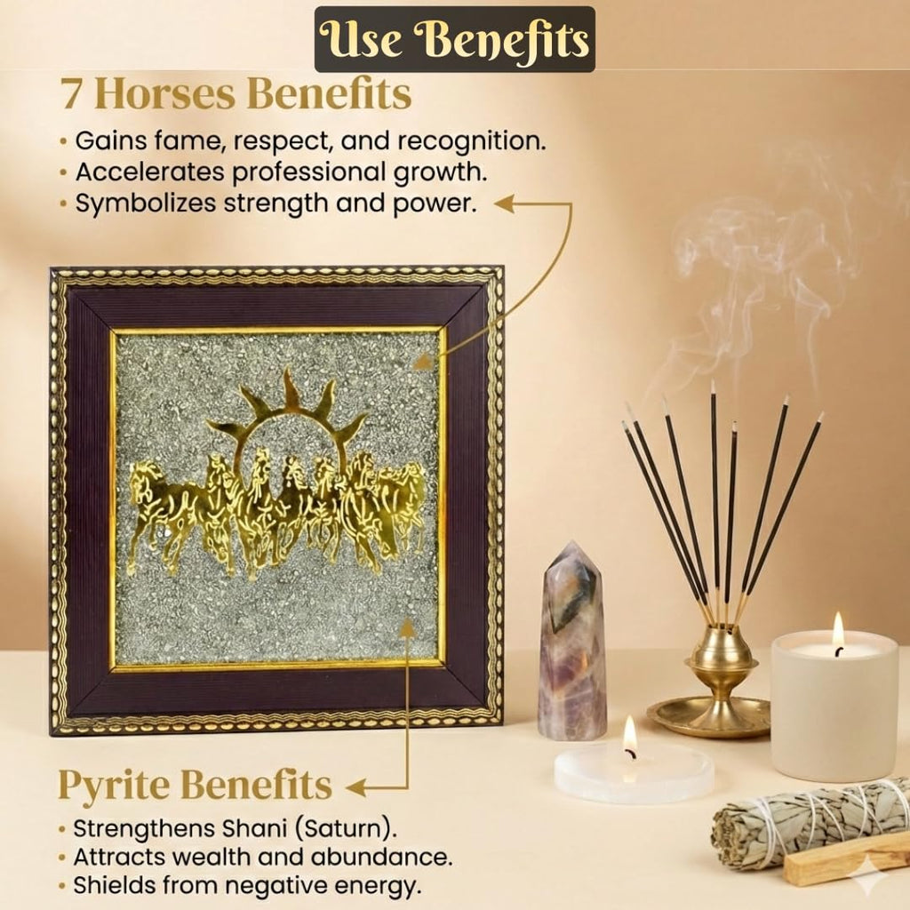 7 Horses on Raw Pyrite Frame - Seven Horses Vastu Painting for Wall Vastu