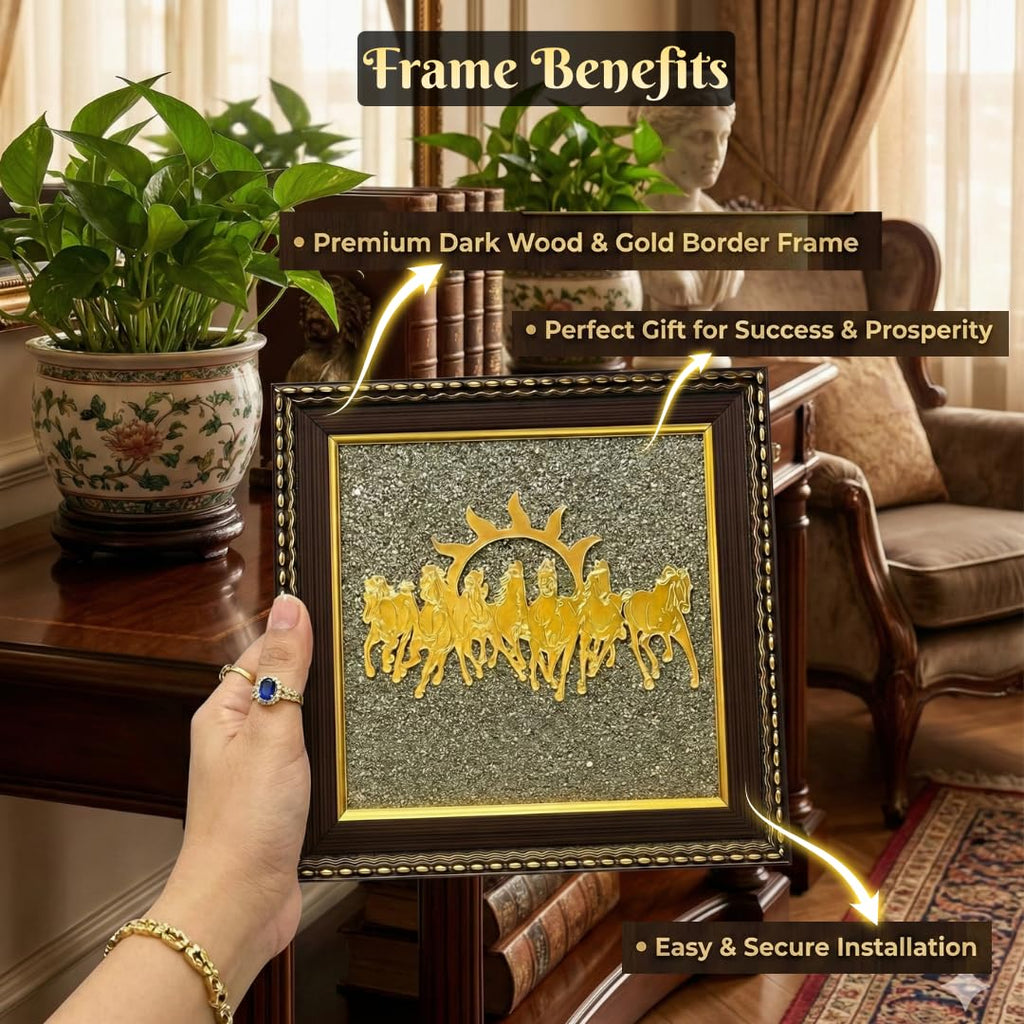 7 Horses on Raw Pyrite Frame - Seven Horses Vastu Painting for Wall Vastu